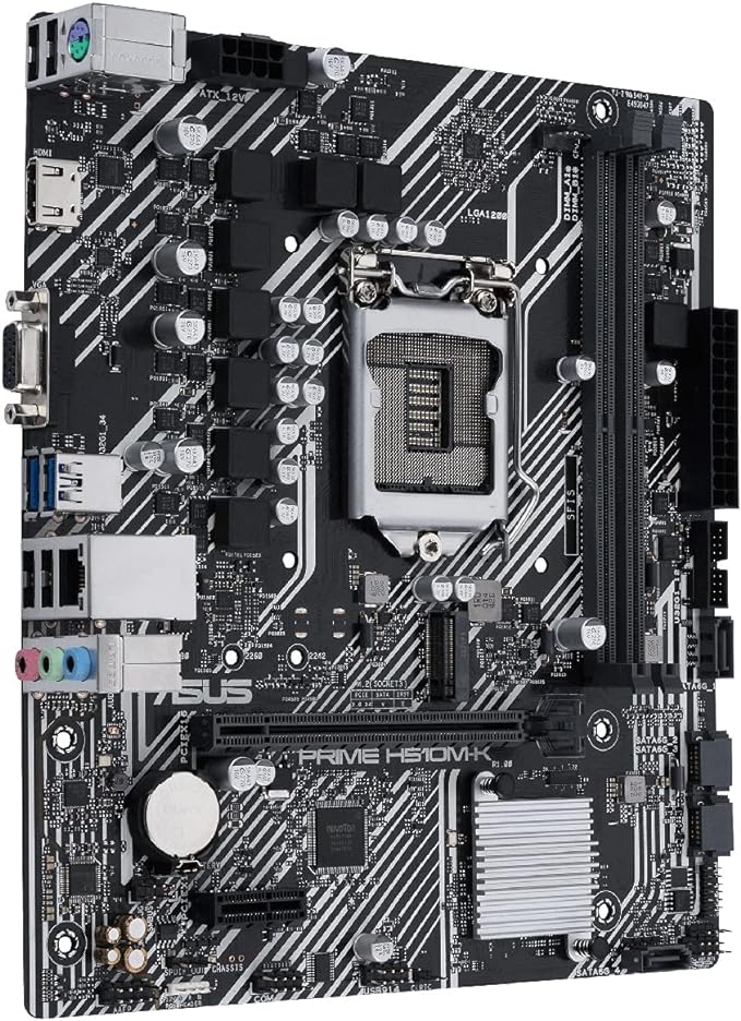 ASUS Prime PRIME H510M-K (LGA 1200) micro ATX motherboard with PCIe 4.0, 32Gbps M.2 slot, Intel® 1 Gb Ethernet, HDMI, D-Sub, USB 3.2 Gen 1 Type-A, SATA 6 Gbps, COM header, and RGB header ASUS Prime PRIME H510M-K (LGA 1200) micro ATX motherboard with PCIe 4.0, 32Gbps M.2 slot, Intel® 1 Gb Ethernet, HDMI, D-Sub, USB 3.2 Gen 1 Type-A, SATA 6 Gbps, COM header, and RGB header